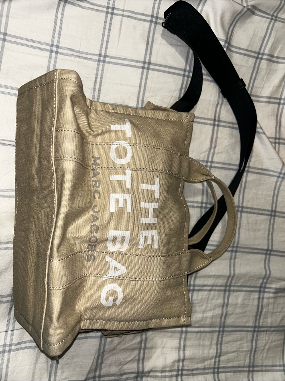 Marc Jacobs Beige Canvas 'The Tote Bag' with Black Strap